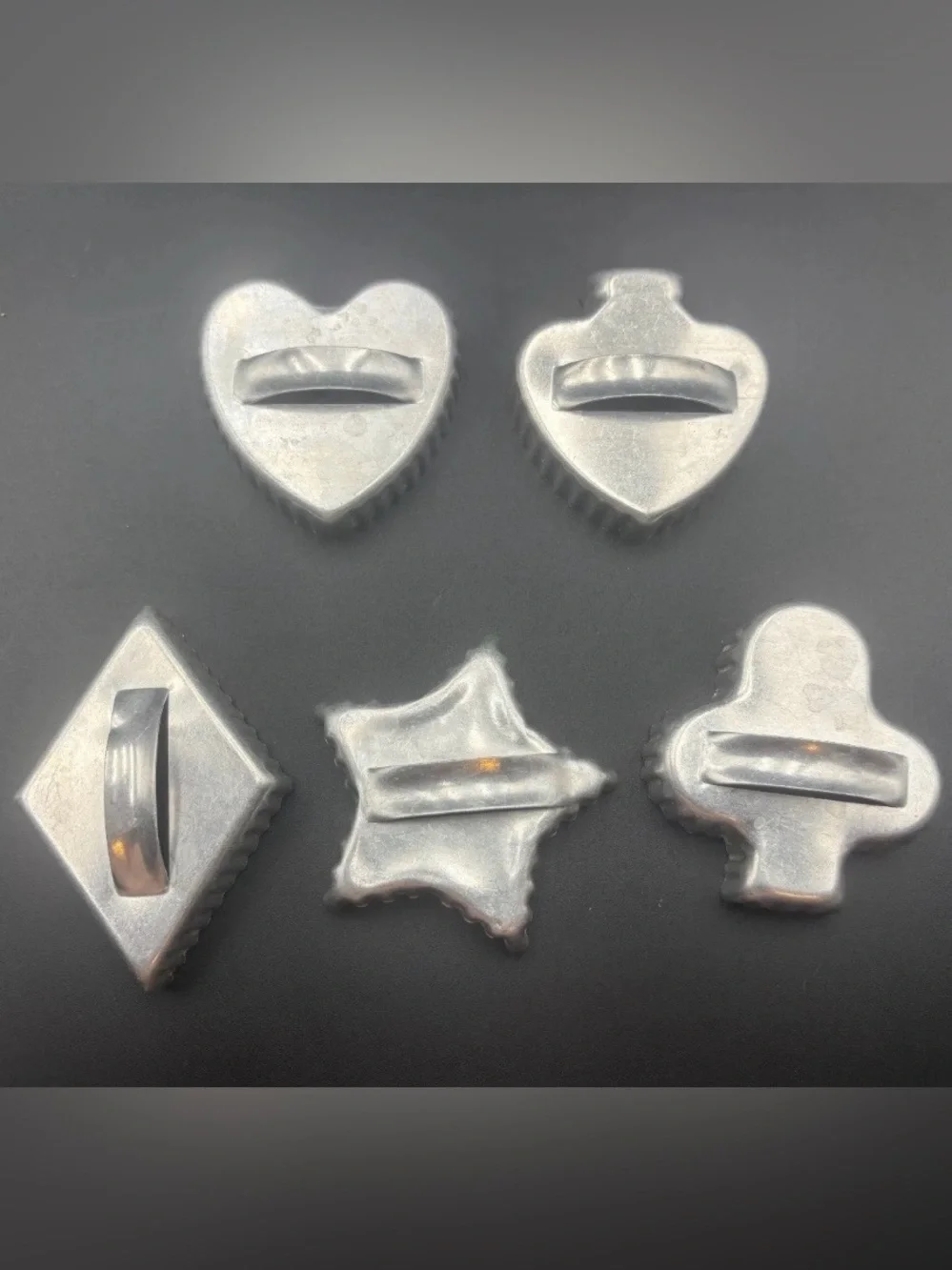 Vintage Aluminum Fluted Cookie Cutters Playing Card Suits and Star